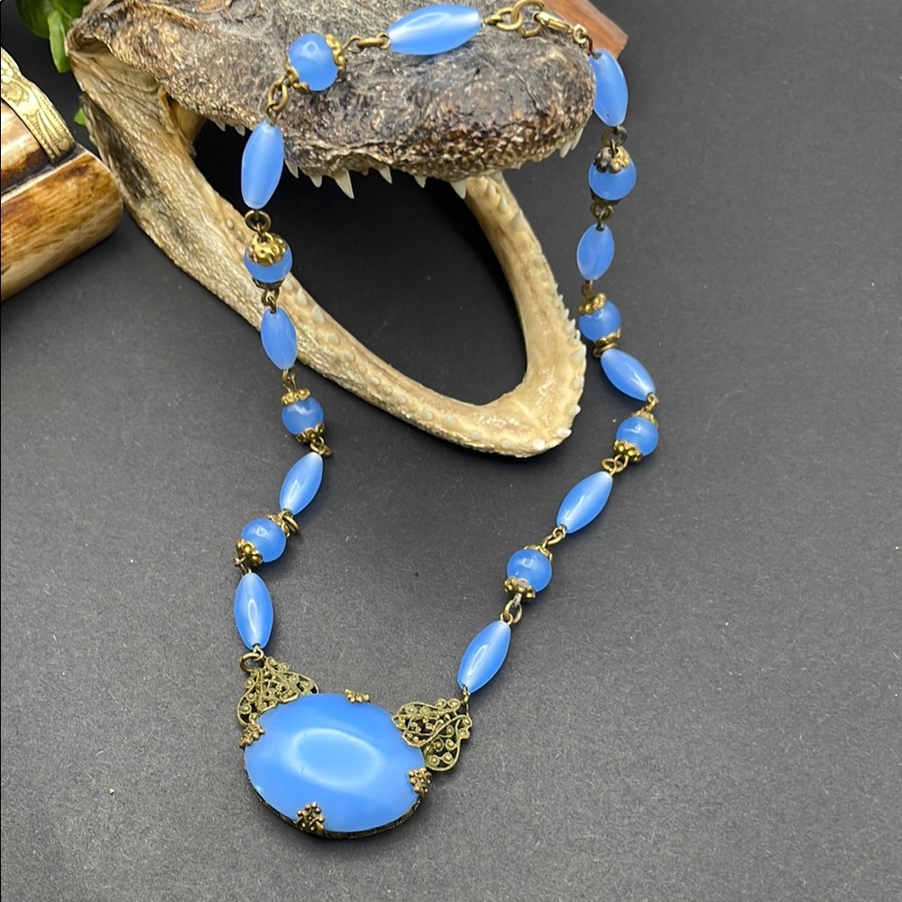 Czechoslovakia glass necklace antique B12 🔥